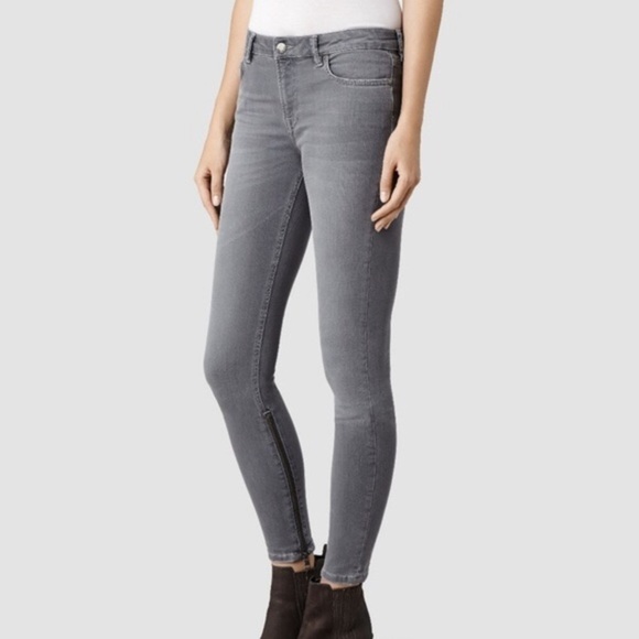 All Saints Low Rise Skinny Fit Grey Zipper Jeans - Picture 1 of 9